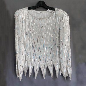 “st honore” Size 11/12 (Medium) Winter White 100% silk fancy party top